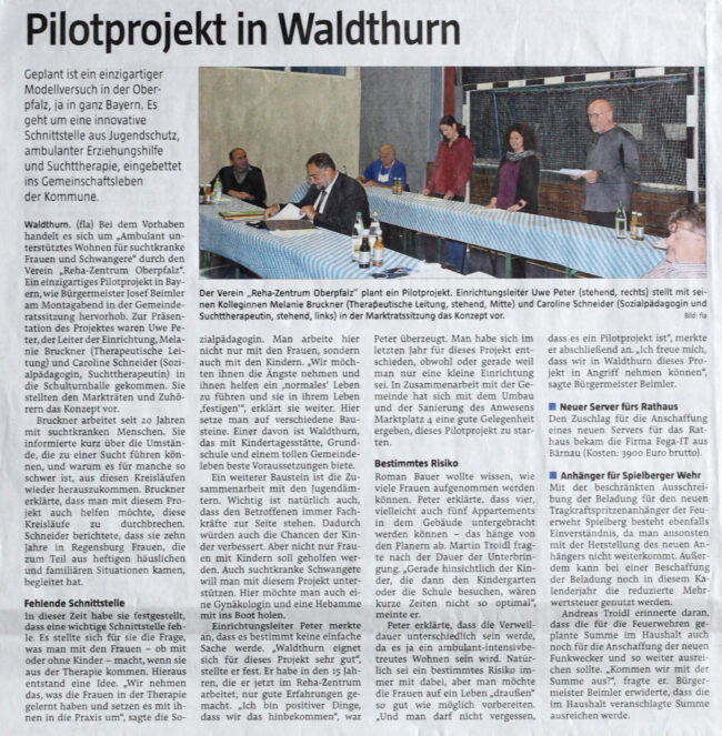 Zeitungsbericht zum Pilotprojekt in Waldthurn